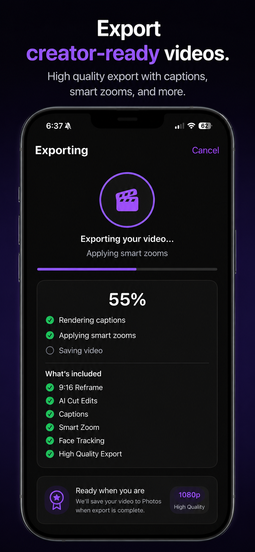 BlinkCut export screen