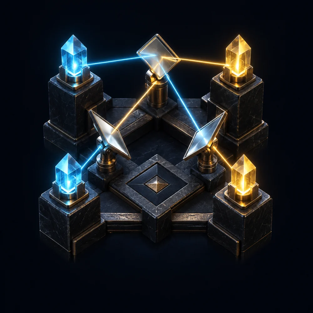 Light Bridge world illustration showing luminous optical paths