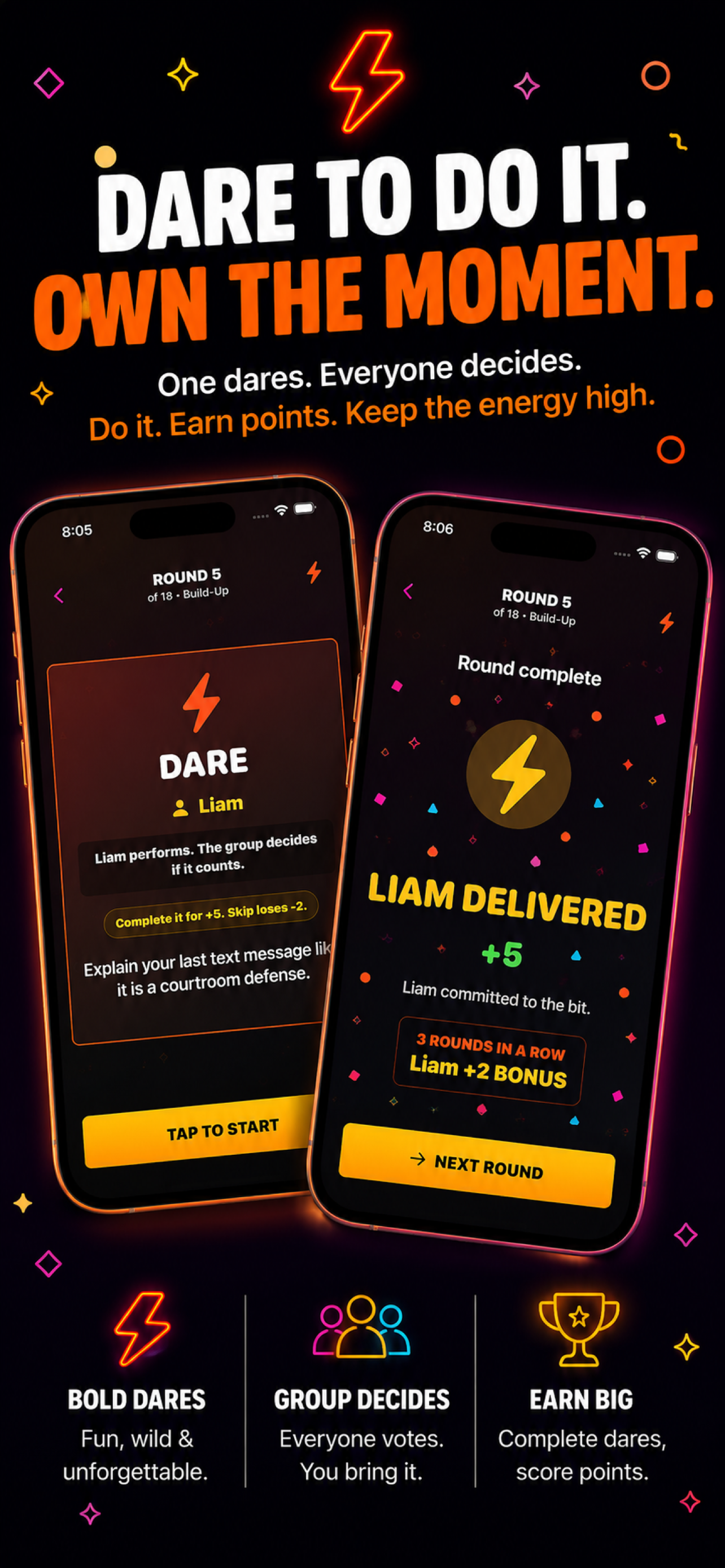 Game Night dare round screen