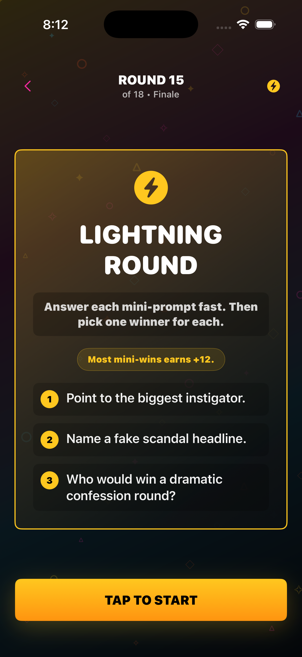 Game Night lightning round screen