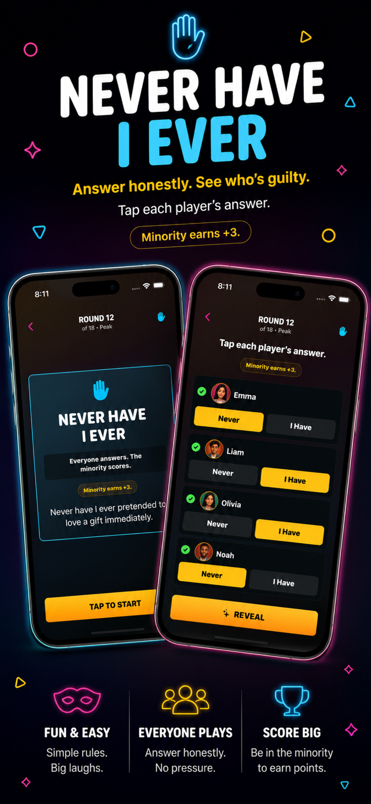 Game Night never have I ever screen