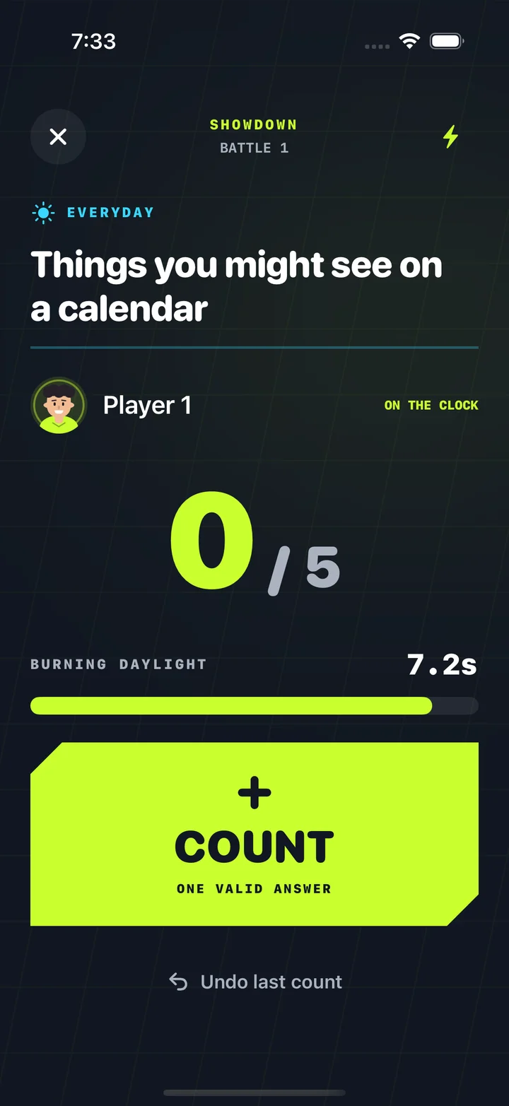 Timed proof round with an answer counter and fuse