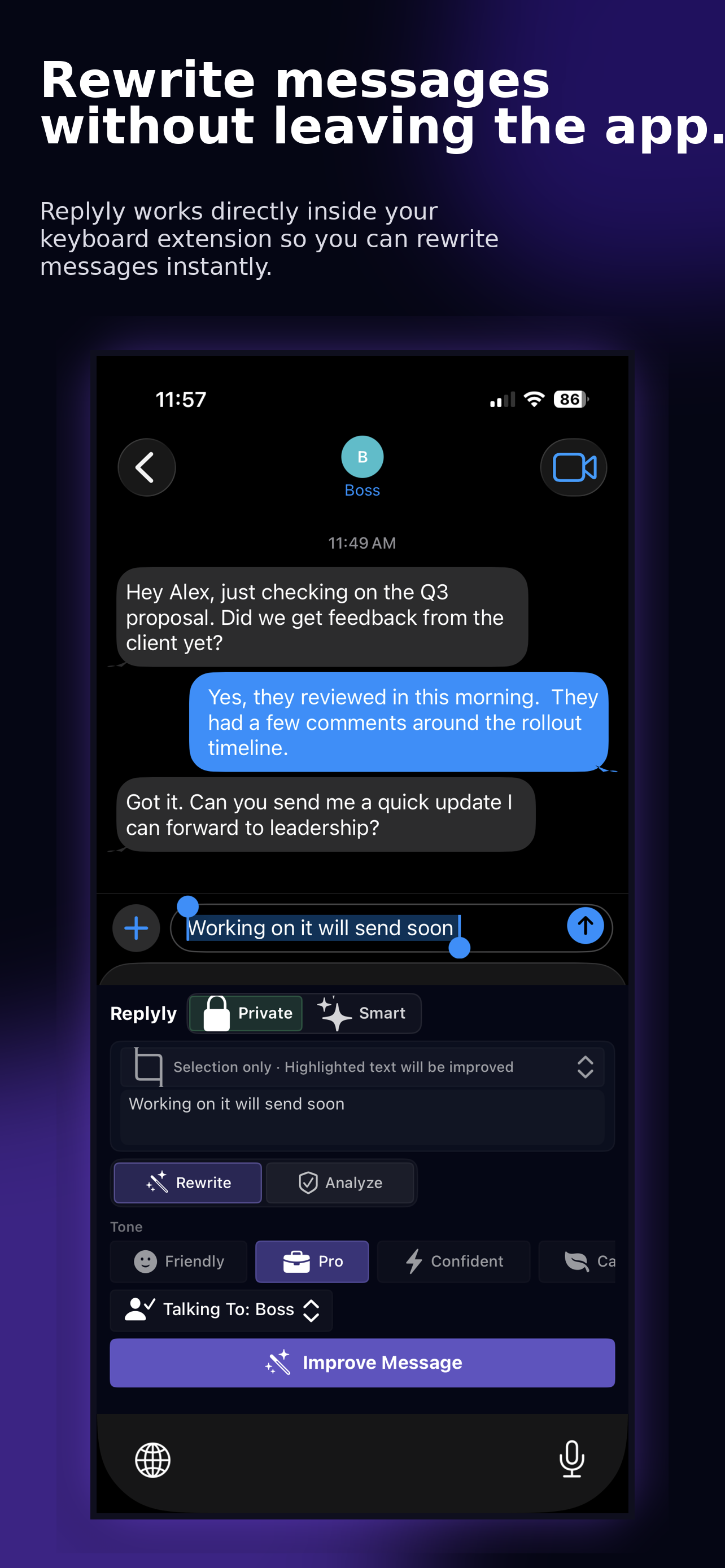 Replyly AI keyboard screenshot